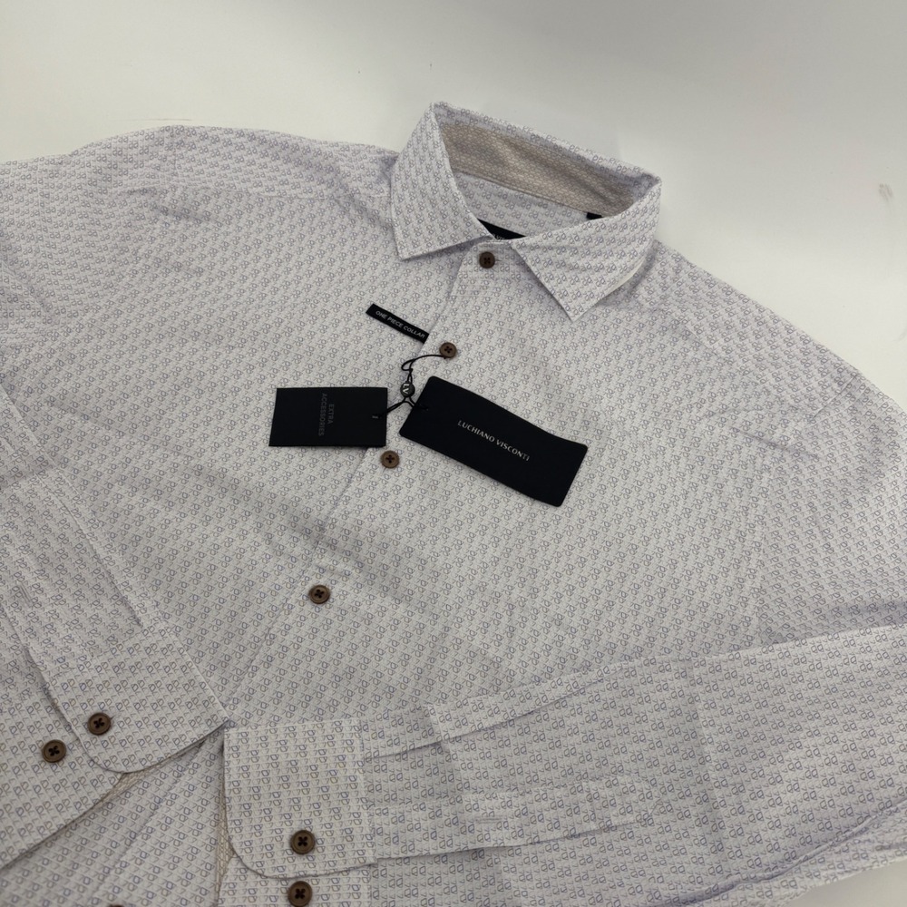 Luchiano Visconti Mens Modern Fit Geometric Print Button Down Shirt White XL NEW